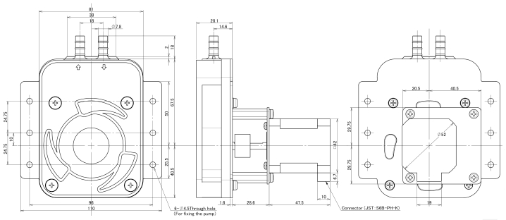 RP-S Abmessungen Schrittmotor-Versionen