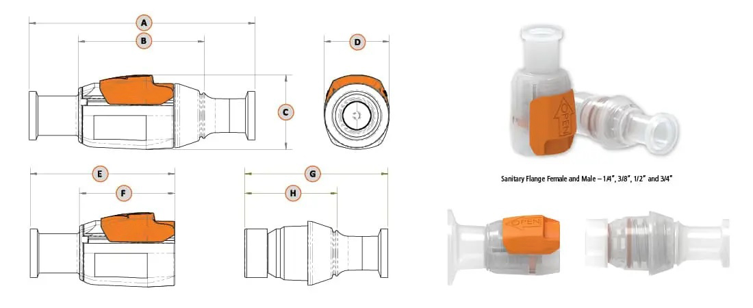 Abmessungen Sanitary Flange Schnellkupplungen